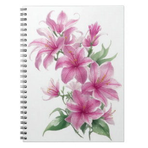 Caderno Espiral Flores de Lily Orientais Rosa
