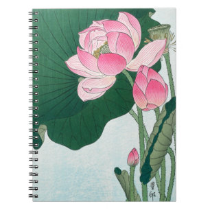 Caderno Espiral Flores de lótus florescentes, Koson, Arte Flor Ja