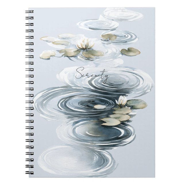Caderno Espiral Flores de Lótus Serenidade Azul Pálido Folhas de L (Frente)