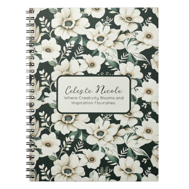 Caderno Espiral Flores de marfim elegantes (Frente)