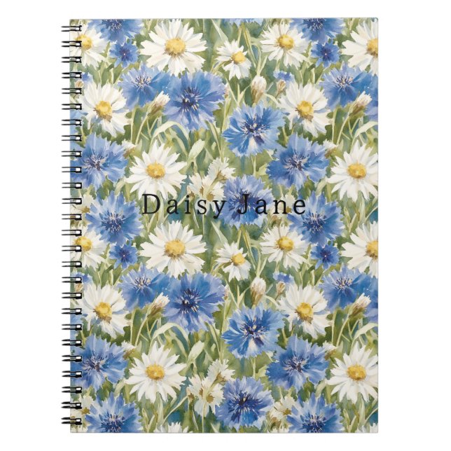 Caderno Espiral Flores de Margarida Brancas e Azuis (Frente)