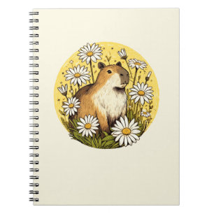 Caderno Espiral Flores de Margarida de Capivara Arte Capivaras