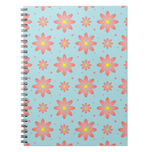 Caderno Espiral Flores de margarida delicadas rosa coral e azul cl