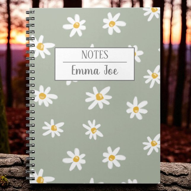 Caderno Espiral Flores de margarida personalizadas com o nome (Criador carregado)