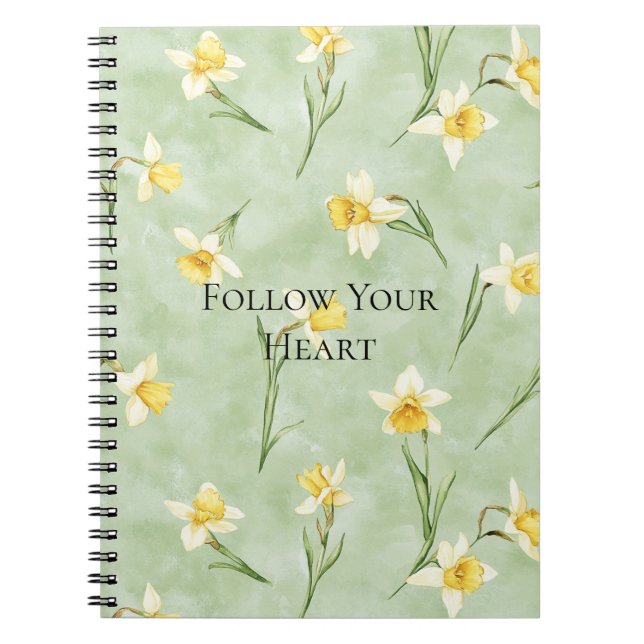 Caderno Espiral Flores de Narciso Amarelo Verde Menta (Frente)