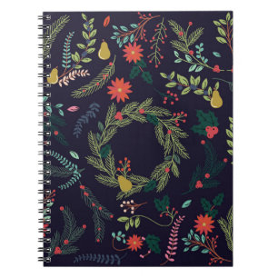 Caderno Espiral Flores de Natal desenhadas à mão: coleção de vinha