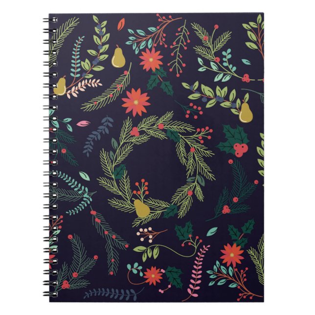 Caderno Espiral Flores de Natal desenhadas à mão: coleção de vinha (Frente)
