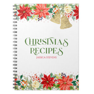 Caderno Espiral Flores de Natal e tipografia de borda de poinsétia