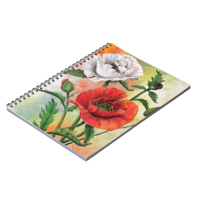 Caderno Espiral Flores de Notebook Red White Poppy (Left Side)