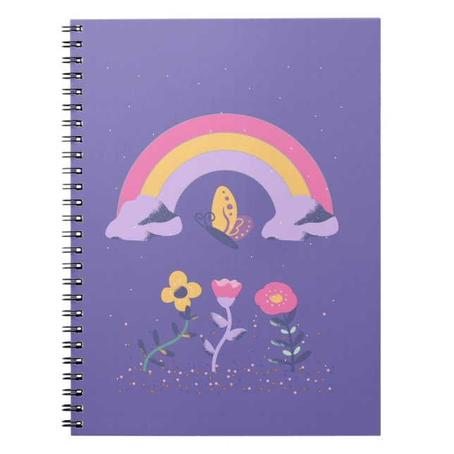 Caderno Espiral Flores de Nuvens da Borboleta-Arco-Íris (Frente)