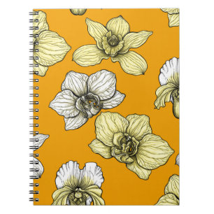 Caderno Espiral Flores de orquídea amarelas e brancas
