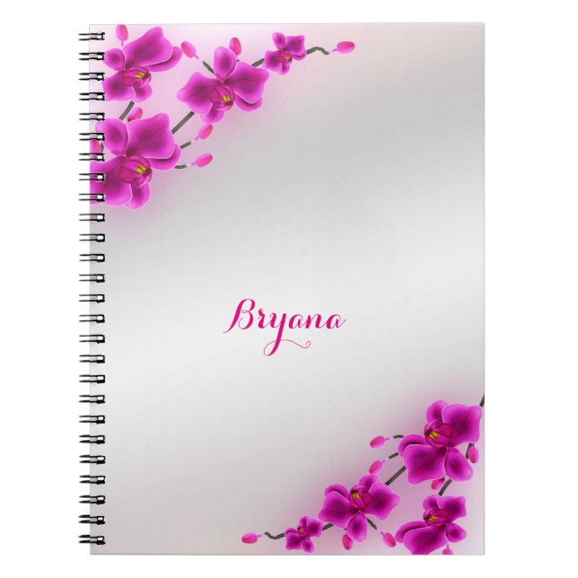 Caderno Espiral Flores de Orquídea Floral Elegante (Frente)