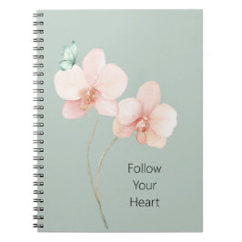Caderno Espiral Flores de Orquídea Rosa Borboleta Verde Menta
