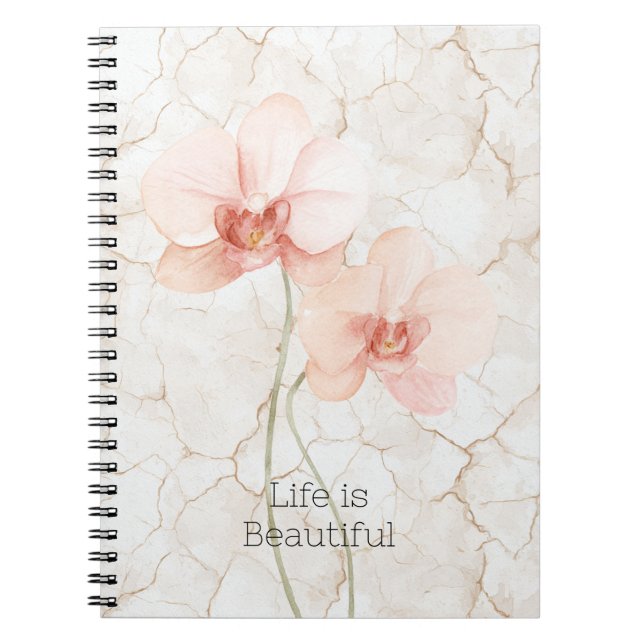 Caderno Espiral Flores de Orquídea Rosa Tropical Corada (Frente)