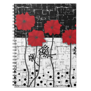 Caderno Espiral Flores de papel, flores vermelhas