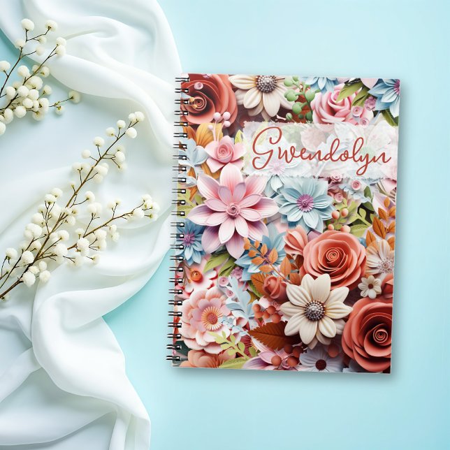 Caderno Espiral Flores de papel personalizadas encadernadas em esp (Criador carregado)