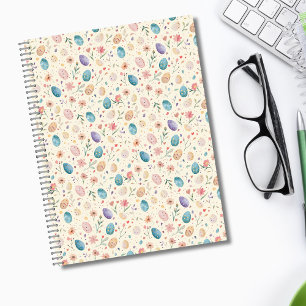 Caderno Espiral Flores de Páscoa em Aquarela Vintage Folhas Ovos