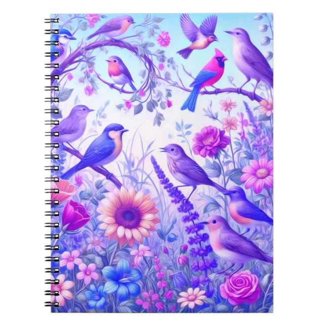 Caderno Espiral flores de pássaros (Frente)