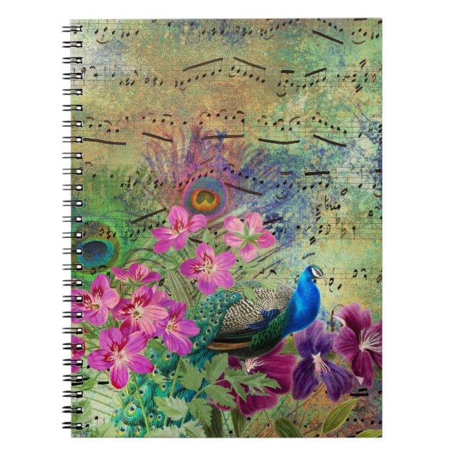 Caderno Espiral Flores de Pavão e Música (Frente)