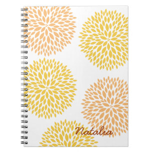 Caderno Espiral Flores de Pêssego Amarelas Simples