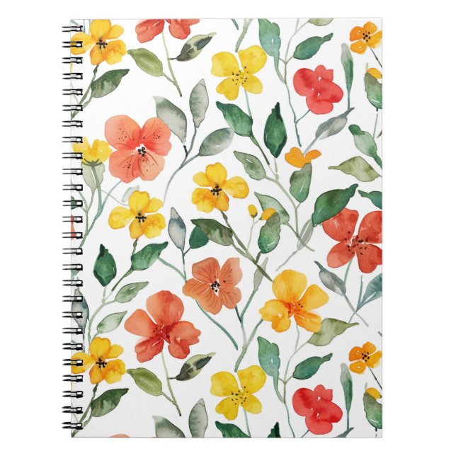 Caderno Espiral Flores de Pêssego Amarelo Vermelho (Frente)