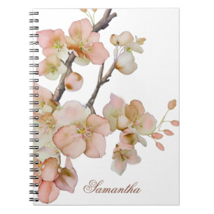 Caderno Espiral Flores de pêssego de cor aquosa elegantes