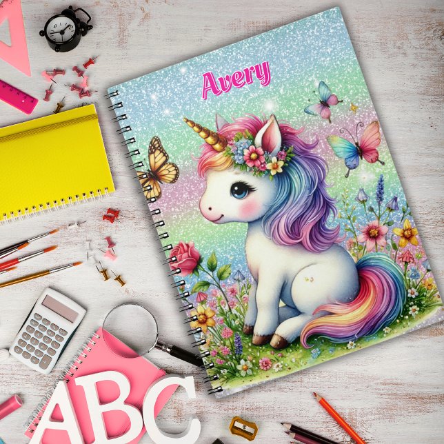 Caderno Espiral Flores de prado de unicórnio cintilante (Criador carregado)