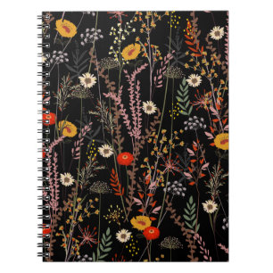 Caderno Espiral Flores de Prados Bloqueantes Desenhadas