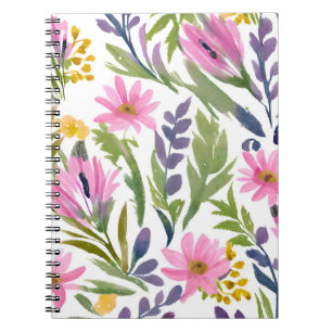 Caderno Espiral Flores de Primavera Aquarela Floral Pastel Bonit