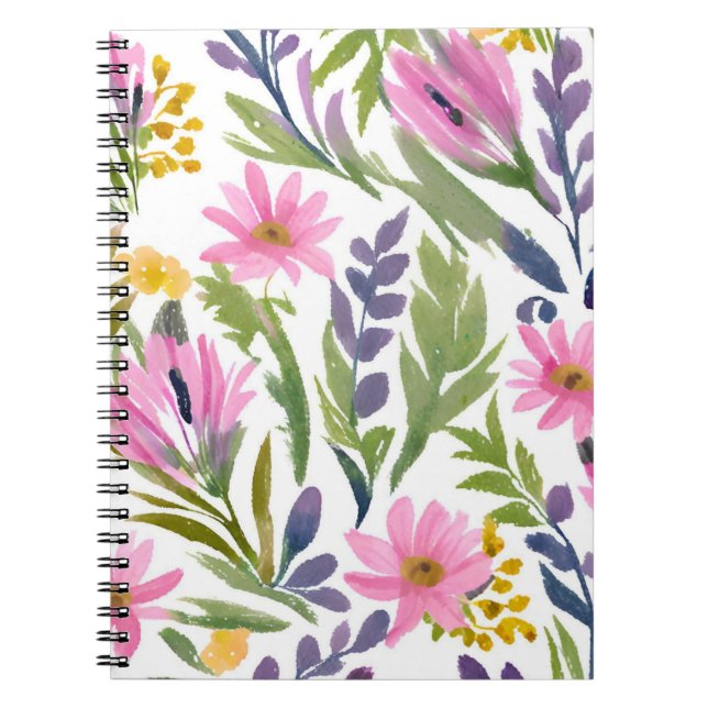 Caderno Espiral Flores de primavera | Bonito Pastel Floral Waterco (Frente)