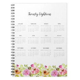 Caderno Espiral Flores de primavera do Calendário 2018