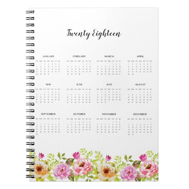 Caderno Espiral Flores de primavera do Calendário 2018 (Frente)