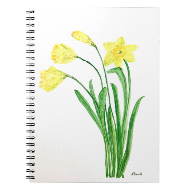 Caderno Espiral Flores de primavera floral amarelas daffodils (Frente)