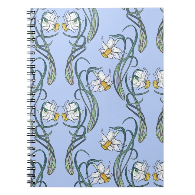 Caderno Espiral Flores de primavera. Flores daffodil entrelaçadas  (Frente)