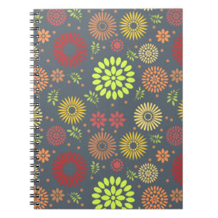 Caderno Espiral Flores de queda coloridas em tons quentes