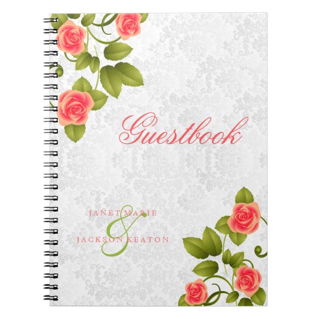 Caderno Espiral Flores de Rosa de coral - Guestbook (Frente)