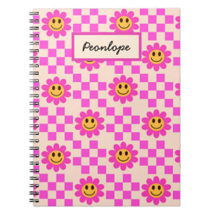 Caderno Espiral Flores de Sorriso Rosa Quente Verificadas Personal