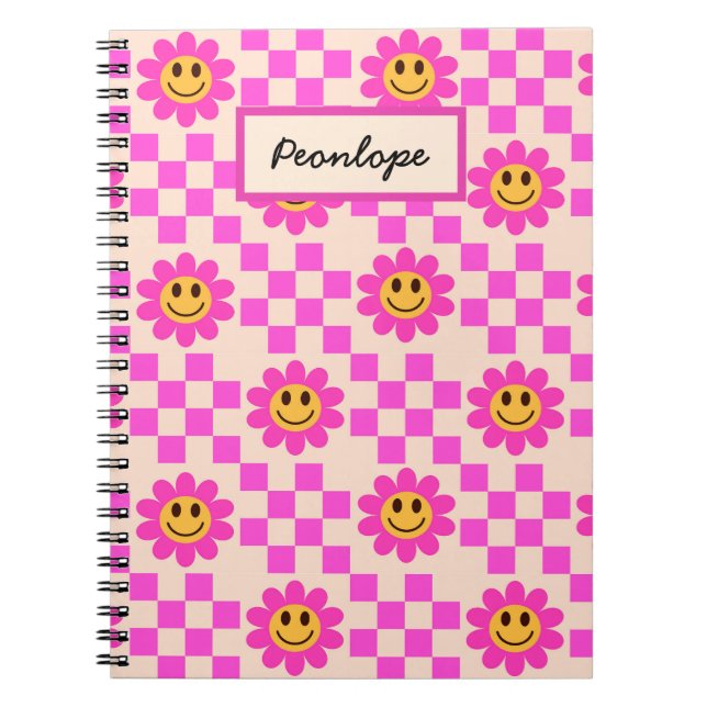 Caderno Espiral Flores de Sorriso Rosa Quente Verificadas Personal (Frente)