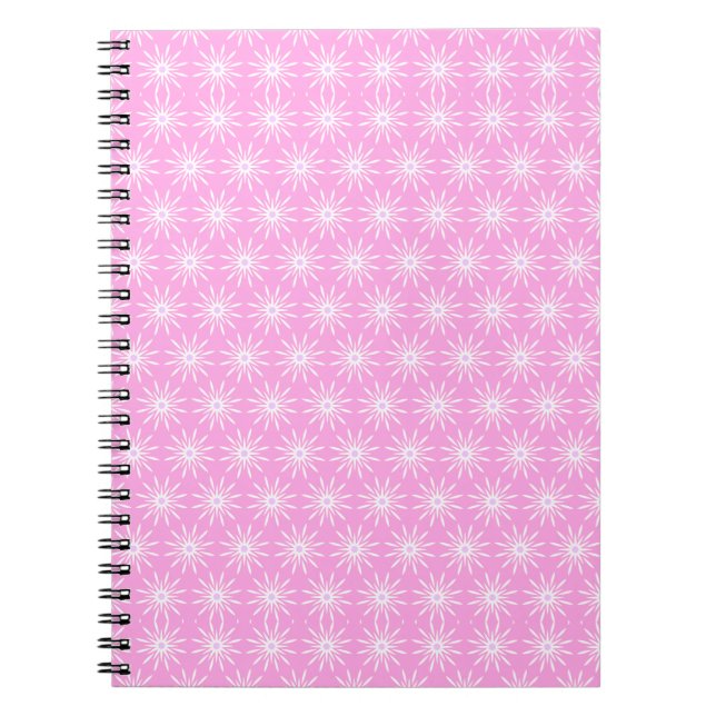Caderno Espiral Flores de Starburst brancas a rosa (Frente)