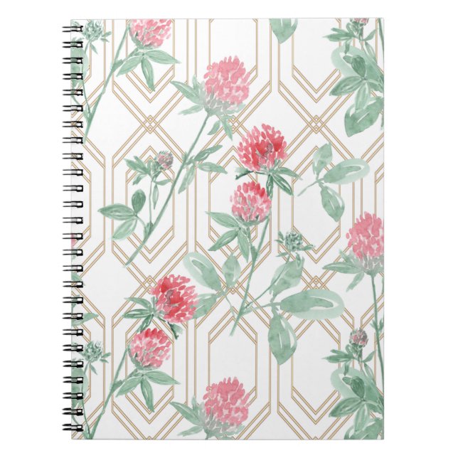 Caderno Espiral Flores de trevo de aquarela. (Frente)