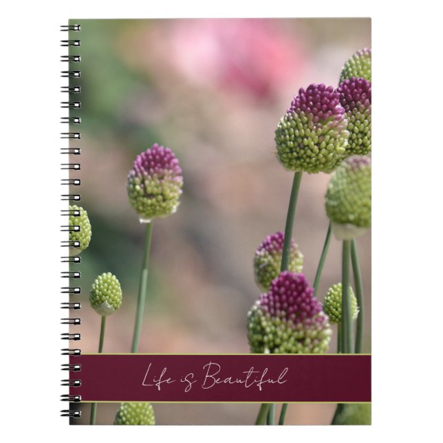 Caderno Espiral Flores de Trevo Verde Roxo (Frente)