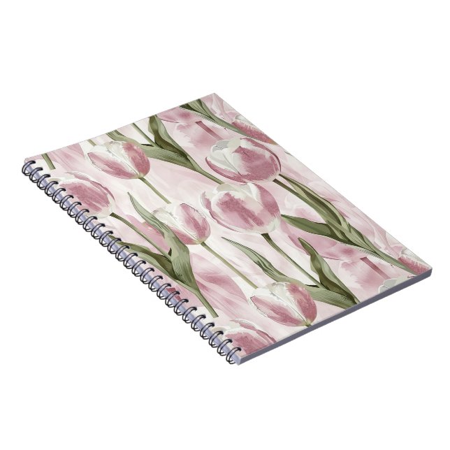 Caderno Espiral Flores de Tulipas Brancas Rosa (Lado Direito)
