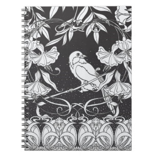 Caderno Espiral Flores Decorativas Bird Nouveau Poster