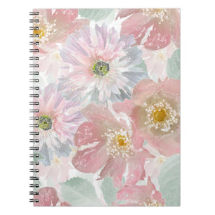 Caderno Espiral Flores delicadas de aquarela.