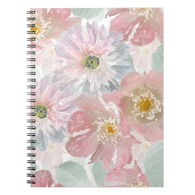 Caderno Espiral Flores delicadas de aquarela. (Frente)