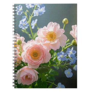 Caderno Espiral Flores delicadas rosa azul