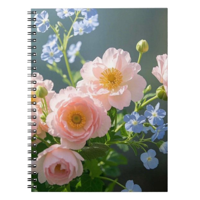 Caderno Espiral Flores delicadas rosa azul (Frente)