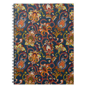 Caderno Espiral Flores Desenhadas À Mão: Padrão Colorido Do Marinh