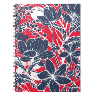 Caderno Espiral Flores Desenhadas À Mão, Padrão Elegante.