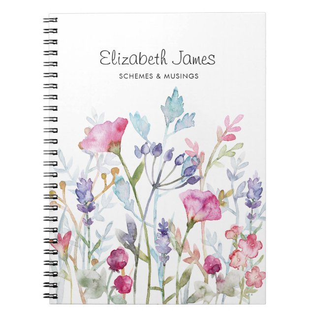 Caderno Espiral Flores e Berries bonito de Aquarelas (Frente)